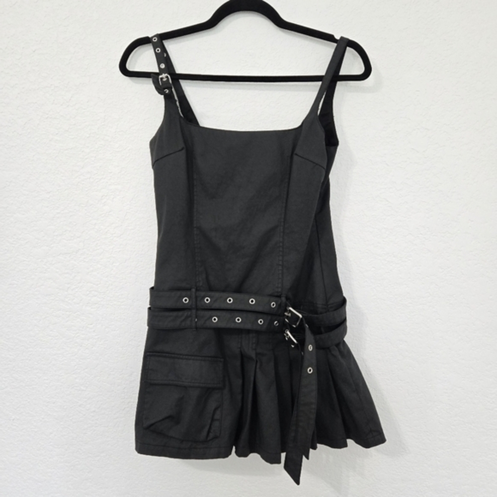 Zara Waxed Box Pleat Dress S Whimsigoth Belted Drop‎ Waist mini dress
